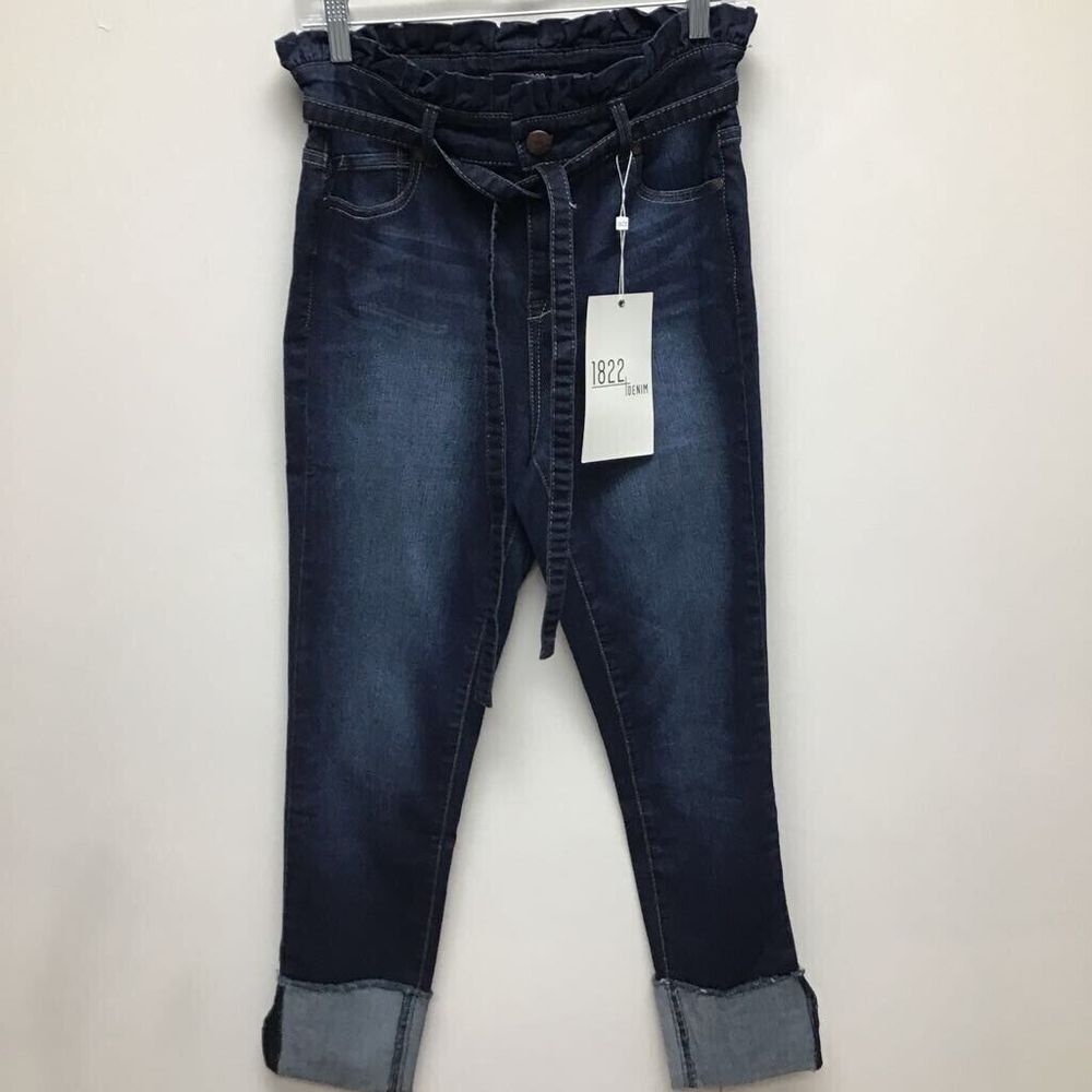 1822 Denim Womens Heritage Crop Skinny Jeans Blue Stretch Front Tie 30‎ New